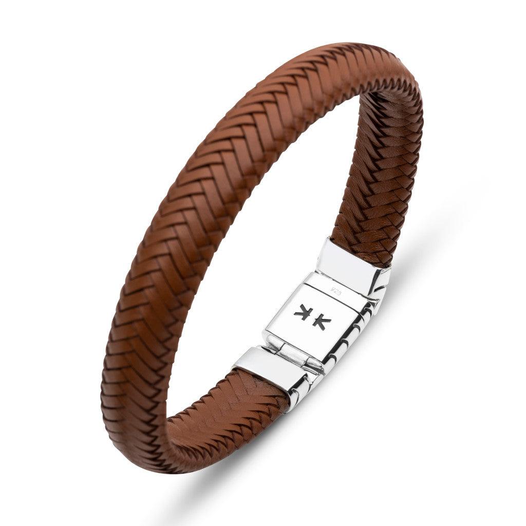 Mens Bracelet – Braided Leather Cognac
