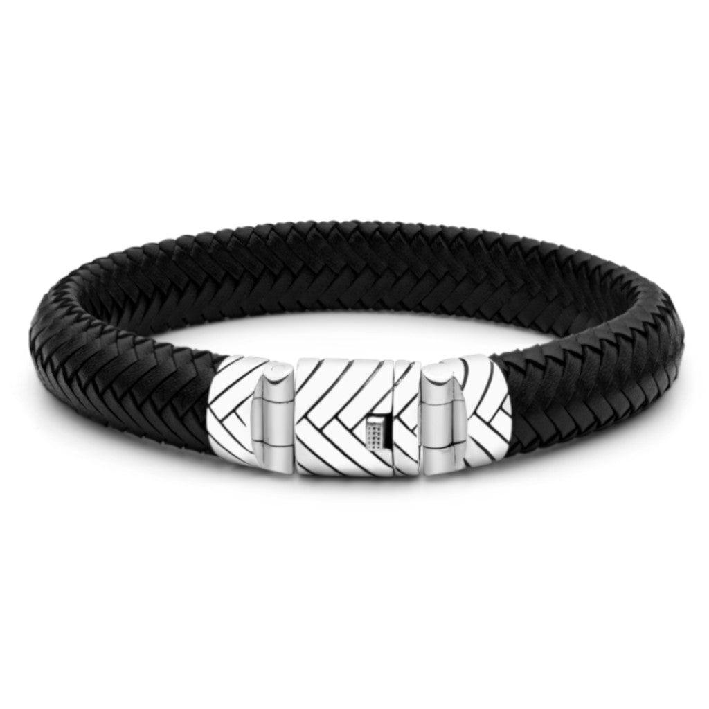 Black Leather Bracelet - Box Lock - IKKU Jewelry