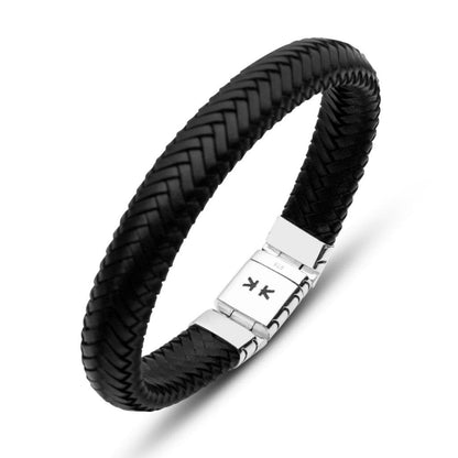 Black Leather Bracelet - Box Lock - IKKU Jewelry