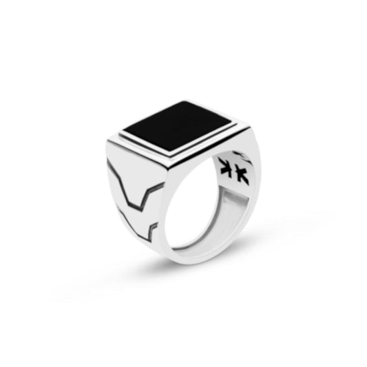 Ring - "V" Lines - Black Onyx - IKKU Jewelry